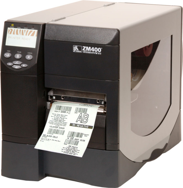 ZEBRA,zebra zm400 промышленный термотрансферный принтер печати этикеток шириной до 104мм, скорость до 254 мм/сек, 8 мб озу, втулка 1", 300dpi, металлический