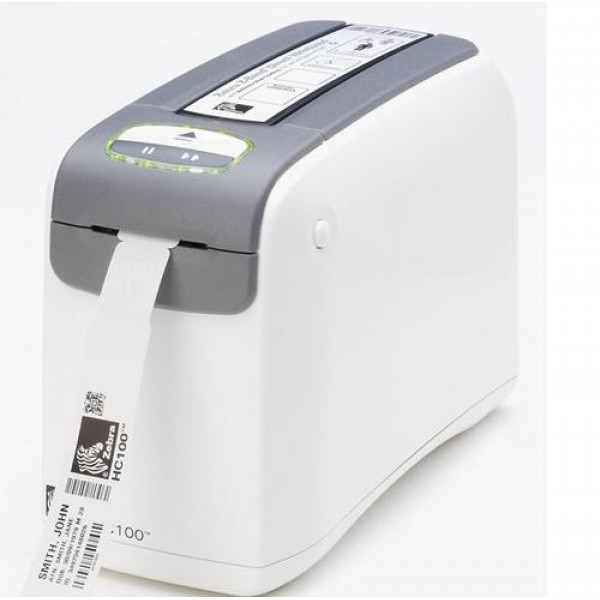 ZEBRA,zebra hc-100 термопринтер для печати медицинских браслетов, скорость 51мм/сек, 300dpi, rs232/usb/10/100 ethernet, белый