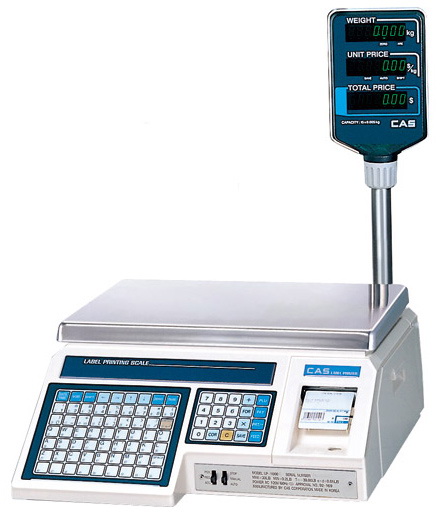 CAS,cas lp-15r весы торговые с принтером этикеток, со стойкой, версия 1.6, tcp ip, до 15кг